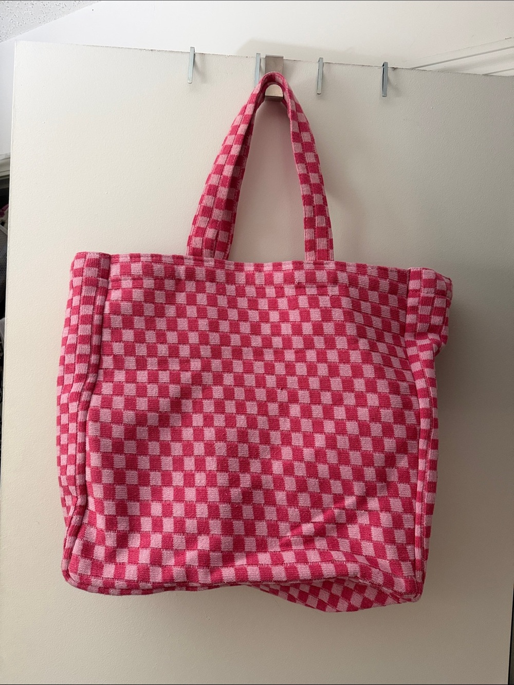 Pink Checkered Tote Bag - Soft Fabric Carryall